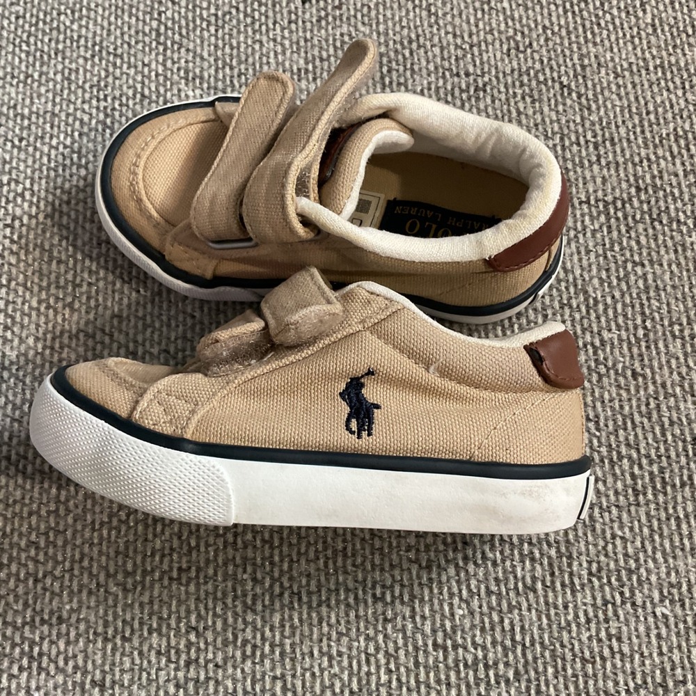 Polo Ralph Lauren Brisbane II EZ Khaki Canvas Sneakers Kids Size 6 Toddler